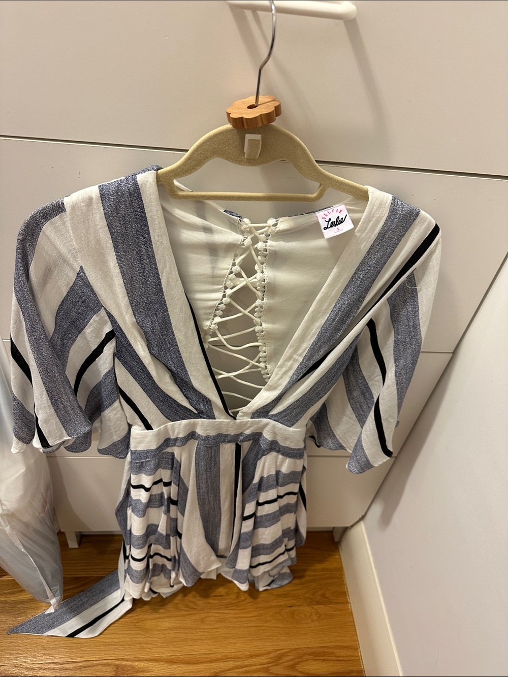 Selfie Leslie Blue & White Striped Lace-Up Mini Dress